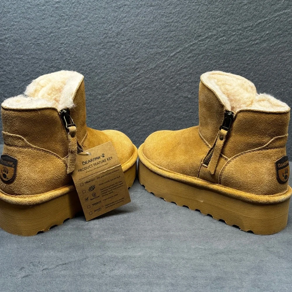 Bearpaw Retro Maren Platform Suede Boots Hickory Brown Women's Size 5 3119W
